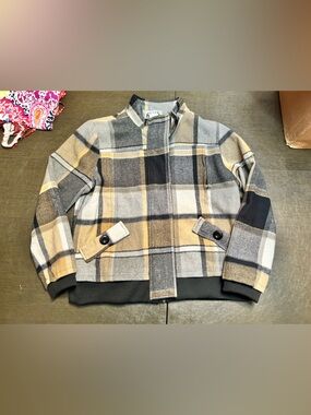 KEREN hart Plaid Bomber Jacket in Beige, Gray & Black